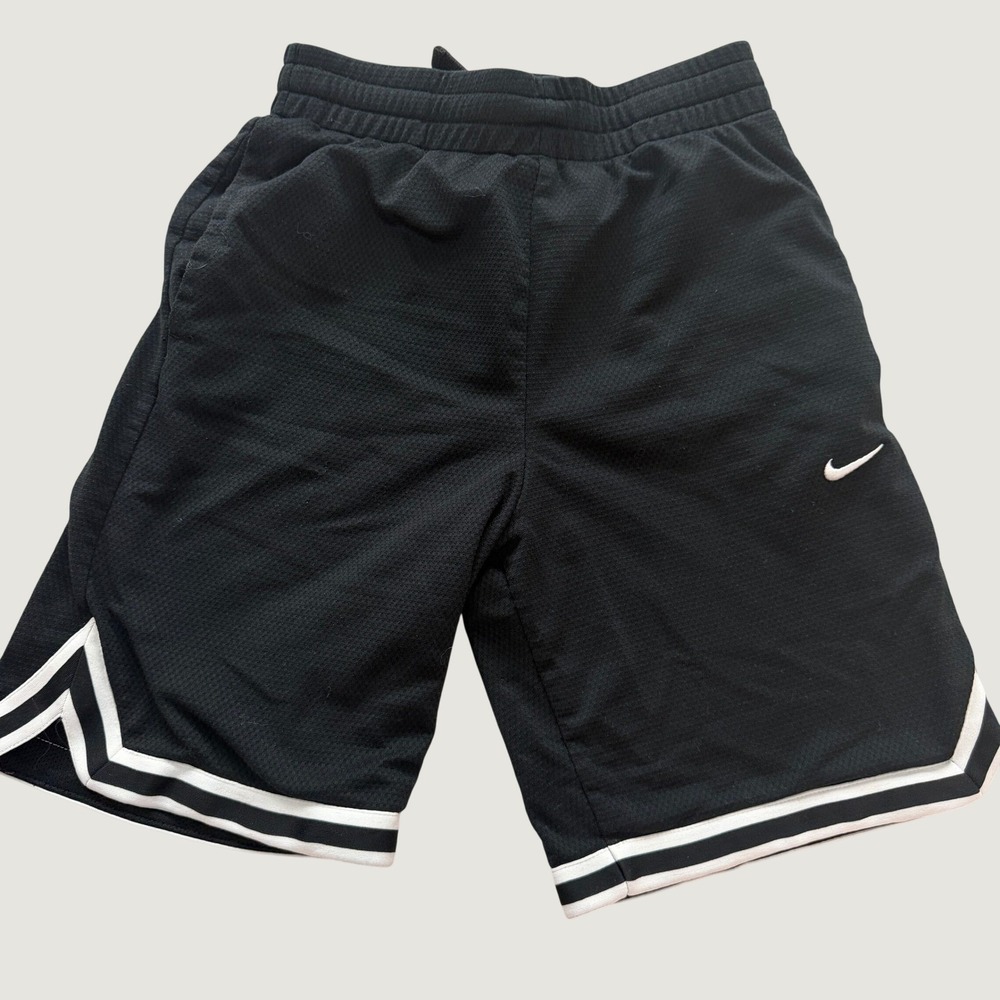 Nike Boys Youth Basketball Shorts Black Dri-FIT Mesh Striped Hem Size Large